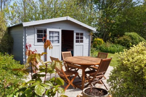 Depositphotos 255376770 stock photo shed with terrace and garden